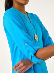 Roman Blue V-Neck Button Detail Top - Image 5 of 5