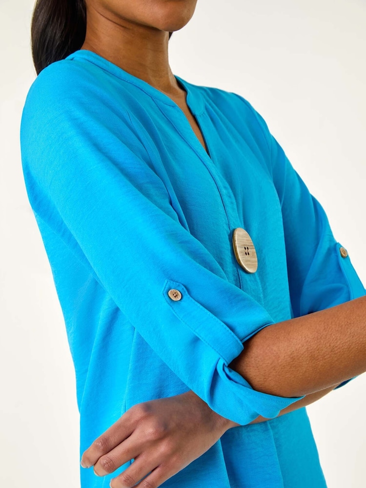 Roman Blue V-Neck Button Detail Top - Image 5 of 5