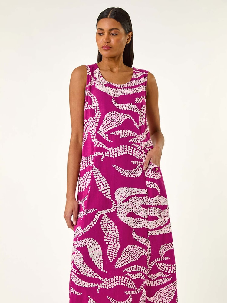 Roman Pink Leaf Print Shift Midi Dress - Image 2 of 5