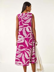 Roman Pink Leaf Print Shift Midi Dress - Image 3 of 5