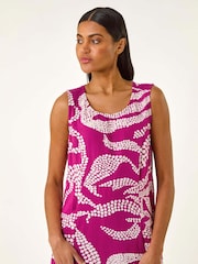 Roman Pink Leaf Print Shift Midi Dress - Image 4 of 5