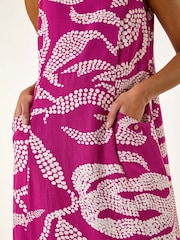 Roman Pink Leaf Print Shift Midi Dress - Image 5 of 5