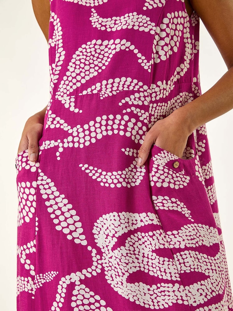 Roman Pink Leaf Print Shift Midi Dress - Image 5 of 5