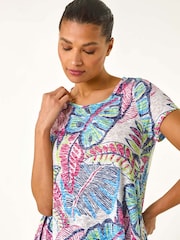 Roman Blue Tropical Leaf Print Burnout T-Shirt - Image 4 of 5