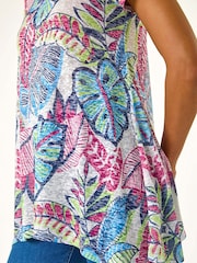 Roman Blue Tropical Leaf Print Burnout T-Shirt - Image 5 of 5