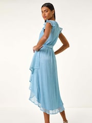 Roman Blue Shimmer Plisse Wrap Dress - Image 3 of 5