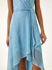 Roman Blue Shimmer Plisse Wrap Dress - Image 5 of 5
