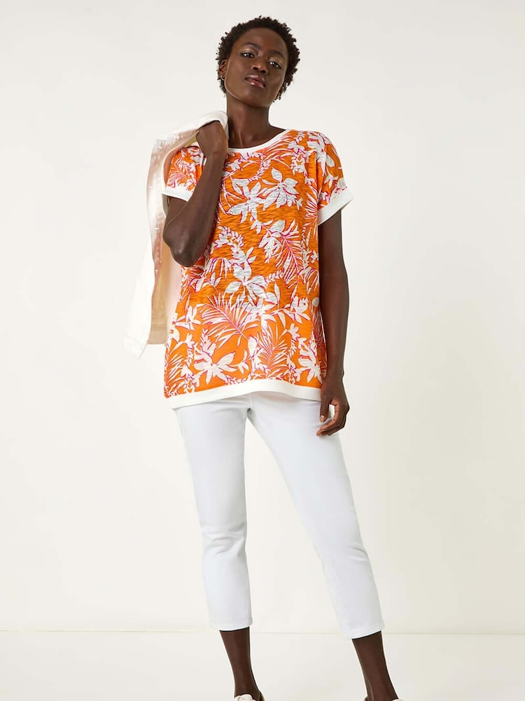 Roman Floral Print Diamante T-Shirt - Imagem 1 de 5