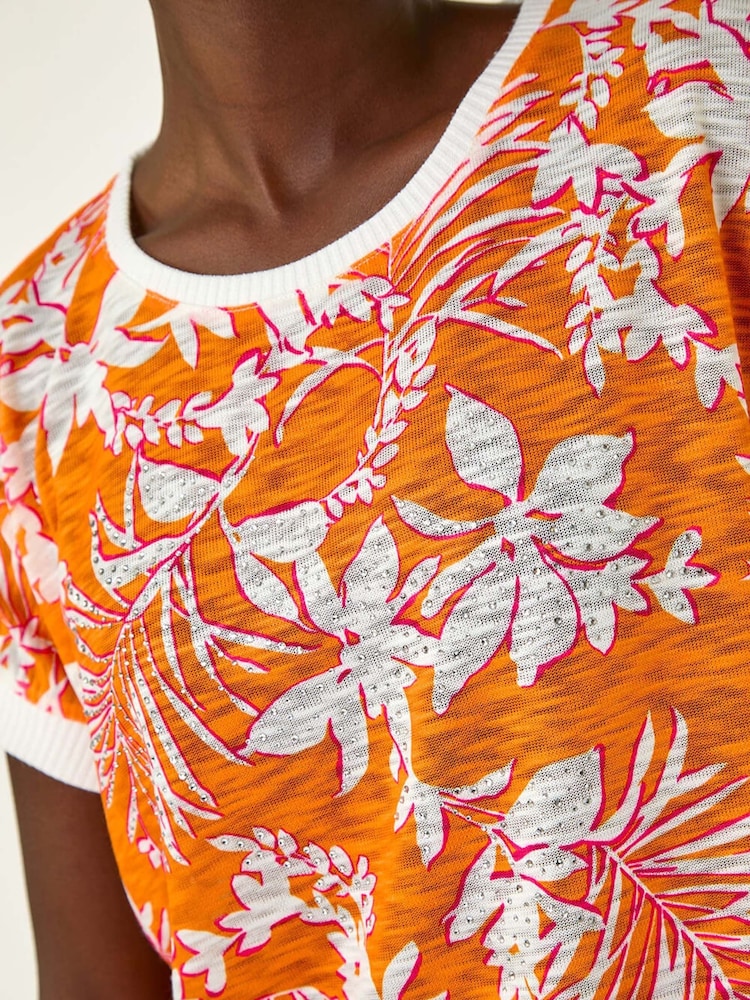 Roman Floral Print Diamante T-Shirt - Imagem 5 de 5