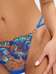Ann Summers Blue Fluorescence Floral Embroidery String Knickers - Image 4 of 5