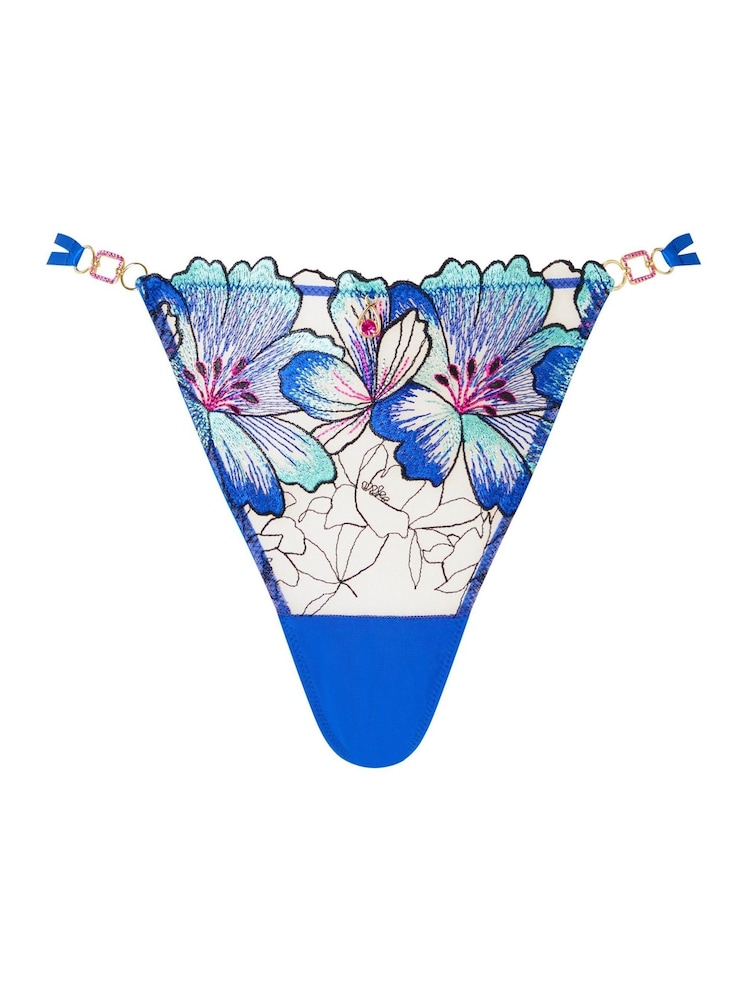 Ann Summers Blue Fluorescence Floral Embroidery String Knickers - Image 5 of 5