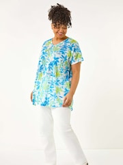 Roman Blue Curve V-Neck Floral Blouse - Image 2 of 5