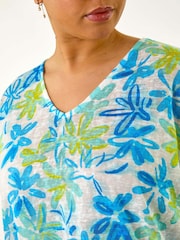 Roman Blue Curve V-Neck Floral Blouse - Image 5 of 5