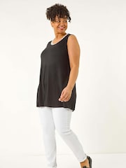 Roman Black Curve Daisy Trim Vest Top - Image 2 of 5