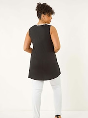 Roman Black Curve Daisy Trim Vest Top - Image 3 of 5