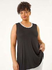 Roman Black Curve Daisy Trim Vest Top - Image 4 of 5