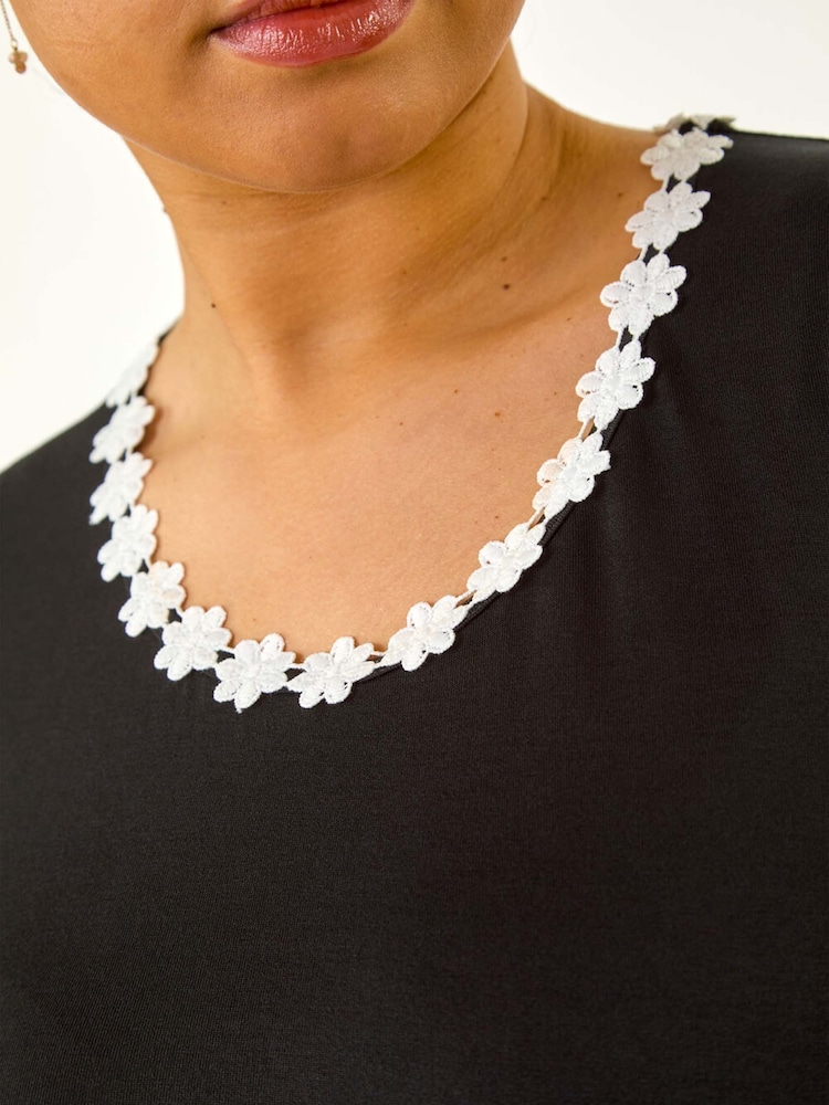 Roman Black Curve Daisy Trim Vest Top - Image 5 of 5