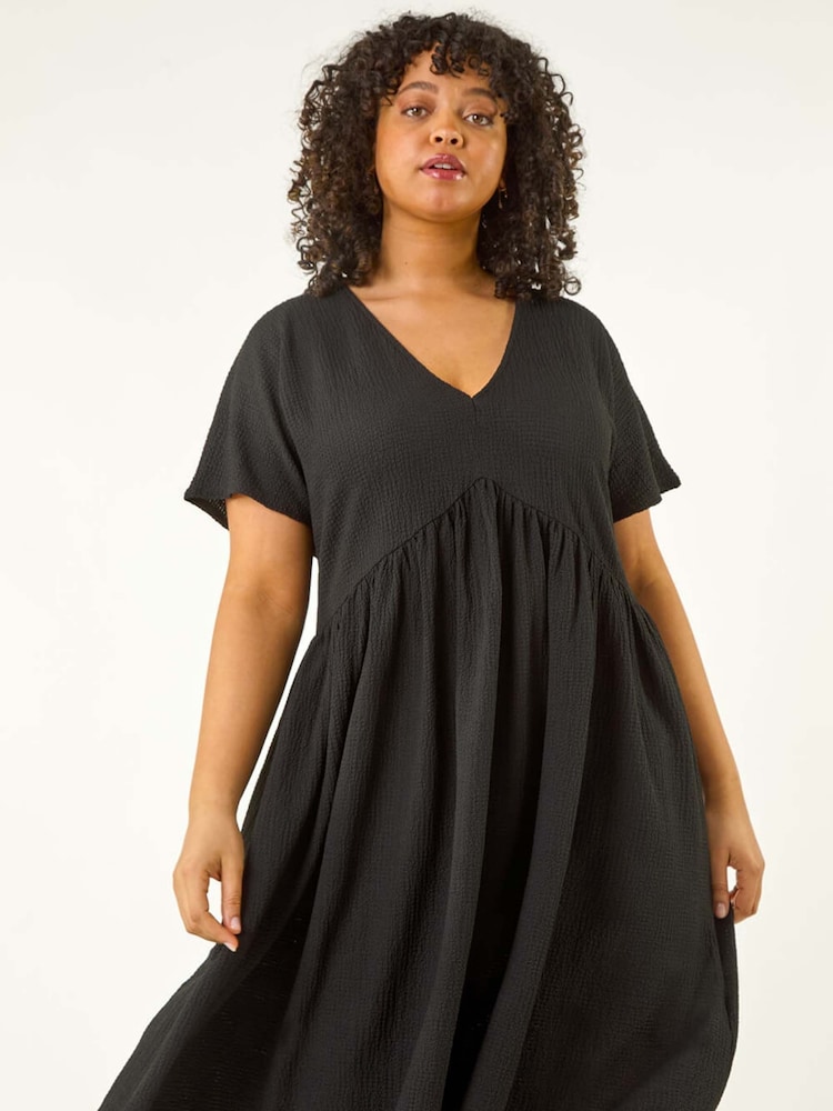 Roman Black Curve Textured Tie Back Stretch Dress - Image 1 of 5