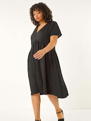 Roman Black Curve Textured Tie Back Stretch Dress - Image 2 of 5