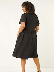Roman Black Curve Textured Tie Back Stretch Dress - Image 3 of 5