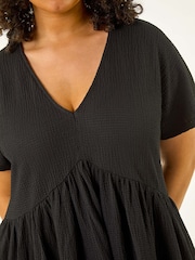 Roman Black Curve Textured Tie Back Stretch Dress - Image 5 of 5