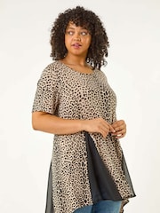 Roman Animal Curve Animal Print Mesh Blouse - Image 1 of 5