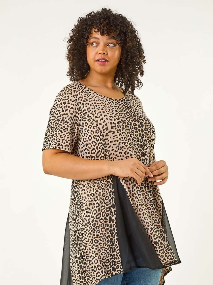 Roman Animal Curve Animal Print Mesh Blouse - Image 1 of 5