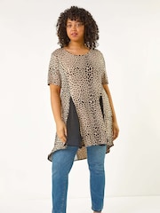 Roman Animal Curve Animal Print Mesh Blouse - Image 2 of 5