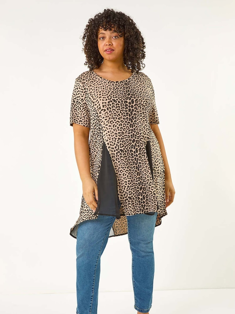 Roman Animal Curve Animal Print Mesh Blouse - Image 2 of 5