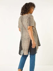 Roman Animal Curve Animal Print Mesh Blouse - Image 3 of 5