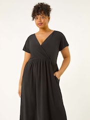 Roman Black Curve Wrap Front Stretch Dress - Image 1 of 4