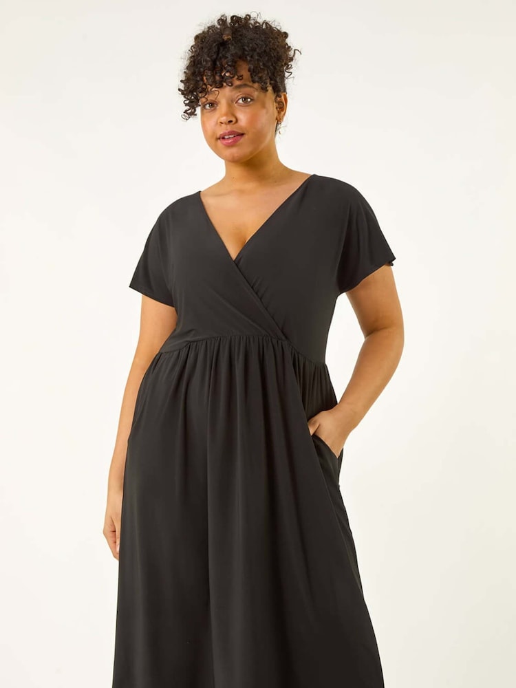 Roman Black Curve Wrap Front Stretch Dress - Image 1 of 4