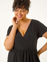 Roman Black Curve Wrap Front Stretch Dress - Image 3 of 4