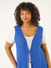 Roman Blue Curve Crochet Knit Tassel Cardigan - Image 4 of 5
