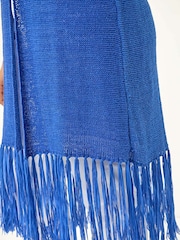 Roman Blue Curve Crochet Knit Tassel Cardigan - Image 5 of 5