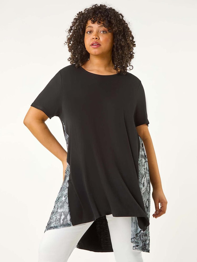 Roman Curve Print Mesh Trim T-Shirt - Bild 1 von 5