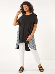 Roman Curve Print Mesh Trim T-Shirt - Bild 2 von 5