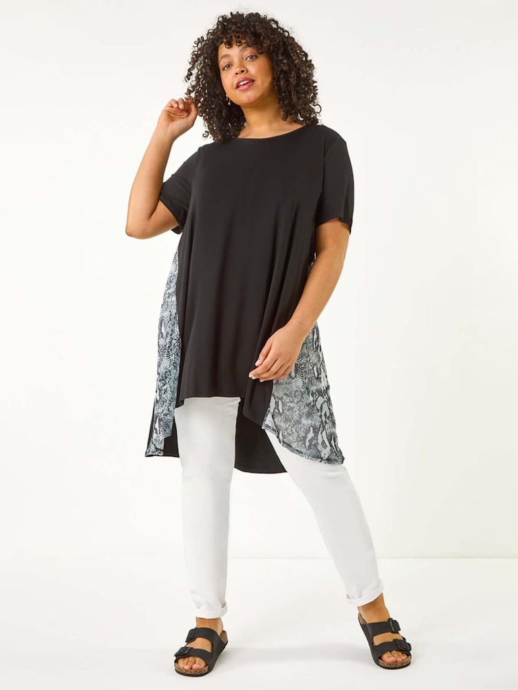 Roman Curve Print Mesh Trim T-Shirt - Bild 2 von 5
