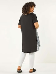 Roman Curve Print Mesh Trim T-Shirt - Bild 3 von 5