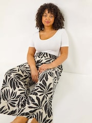 Roman Curve Leaf Print Metallic Wide Leg Trousers - Imagen 1 de 5