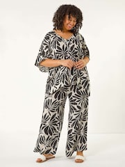 Roman Curve Leaf Print Metallic Wide Leg Trousers - Imagen 2 de 5