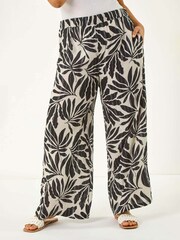Roman Curve Leaf Print Metallic Wide Leg Trousers - Imagen 3 de 5