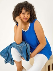 Roman Blue Curve Daisy Trim Vest Top - Image 1 of 5