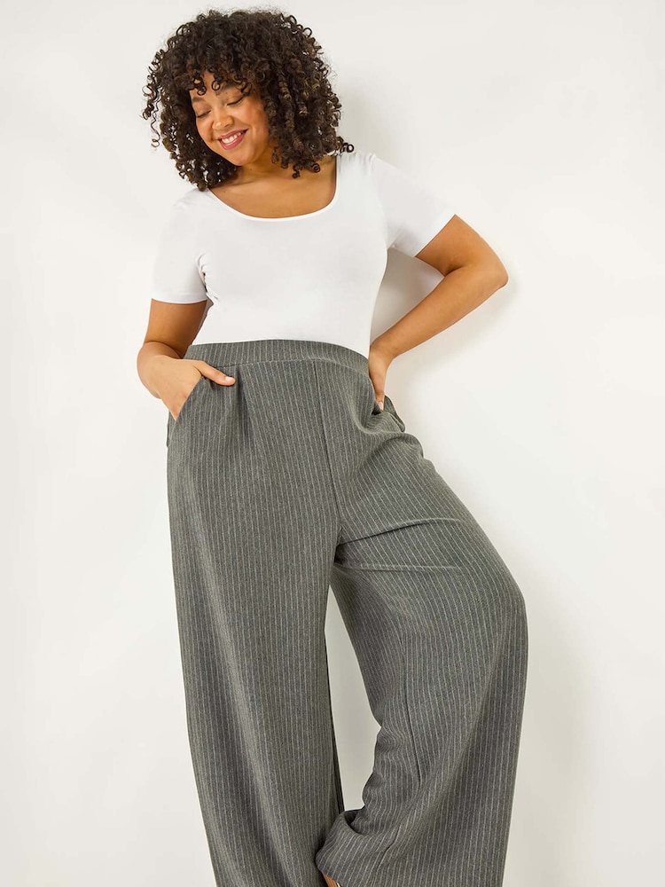Roman Grey Curve Pinstripe Elastic Waist Trousers - Image 1 of 5