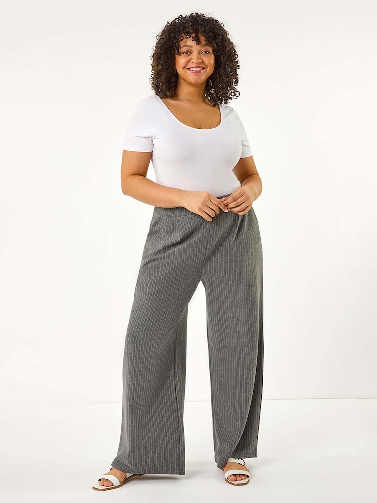 Roman Grey Curve Pinstripe Elastic Waist Trousers - Image 2 of 5