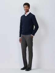 Brown Check Slim Fit Smart Trousers With Internal Side Elastic Waistband - Image 3 of 5