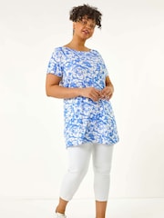 Roman Blue Curve Bardot Floral Stretch T-Shirt - Image 2 of 5