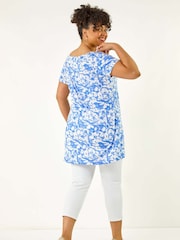 Roman Blue Curve Bardot Floral Stretch T-Shirt - Image 3 of 5