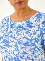Roman Blue Curve Bardot Floral Stretch T-Shirt - Image 5 of 5
