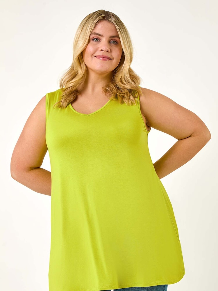 Roman Light Green Curve Swing V-Neck Vest Top - Image 1 of 5